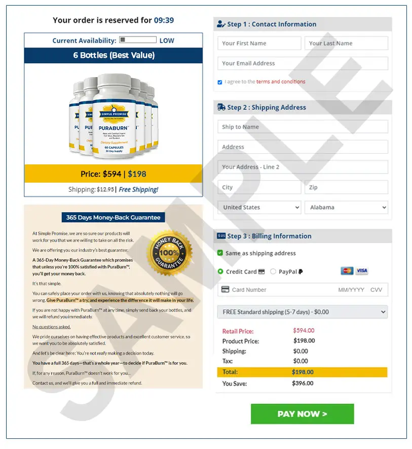 PuraBurn Checkout Page